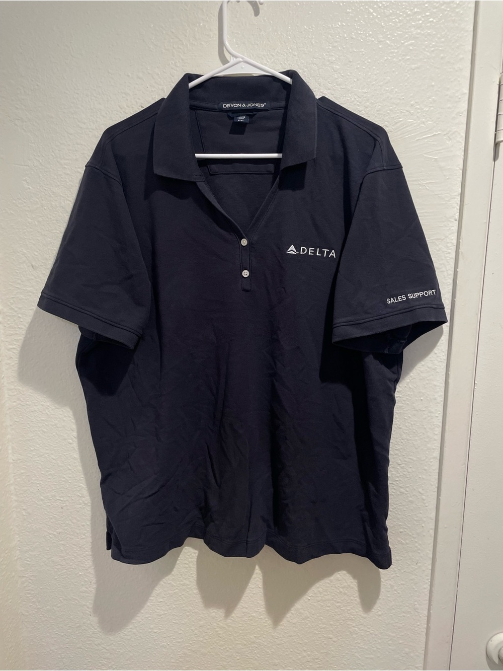 Devon & Jones Mens 2XL Navy Blue Delta Airlines Sales Support Polo Shirt